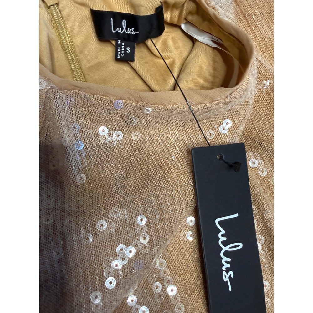 NWT Lulus Champagne Sequin Mesh Mini Dress S Cocktail Party Cruise Y2K inspired - Picture 7 of 8